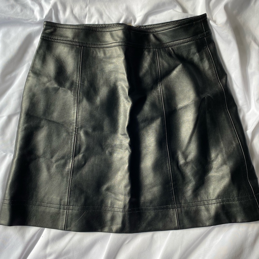 J. Crew black leather mini skirt